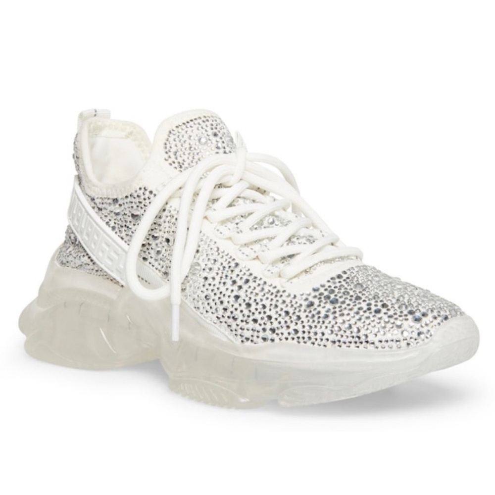Steve Madden Maxima Rhinestone White Silver Multi Sneakers 8.5